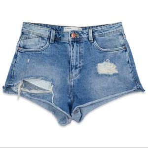 Zara TRF High Rise Light Wash Denim Shorts Size 4